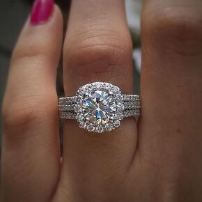 Fashion Jewelry 925 Sterling Silver Shiny Full Diamond Ring Round Cubic Zirconia Anniversary Promise Cocktail Ring CZ Diamond Multi Row Ring Eternity Engagement Wedding Band Ring
