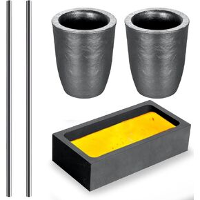 5 Pieces Crucible Metal Melting Kit, Including 2 Clay Graphite Crucible for Gold Melting Metal, 2 Graphite Stir Rod Stick, 1 Graphite Torch Smelting Casting Ingot Mold