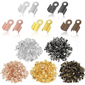 1000 PCS End Caps for Jewelry Making, Leather Cord Ends Cord Crimp End Tips Fold-Over End Caps Jewelry Bracelet End Caps Cord Ends for Jewelry Making Bracelet Necklace DIY Crafts