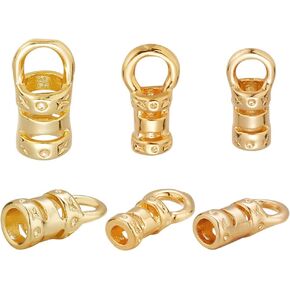 PH PandaHall 60pcs Cord Ends Caps, 18K Gold Plated Leather Cap Glue in Barrel End Caps Brass Tube Crimp Beads End Caps Thread Ends for Kumihimo Bracelet Necklace Keychain Bag Jewelry Making