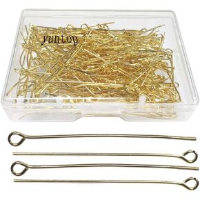 200Pcs Eye Pin Open Eye Pins Head Pins for DIY Jewelry Making 1.6inch/40mm (Silver)