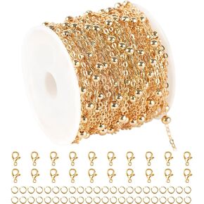 32.8 Feet Thin Paperclip Chains for Jewelry Making Width 4MM Craft Chain for Necklace Making Gold Plated Iron Chain Bulk with Lobster Clasps Jump Rings Jewelry Making Supplies