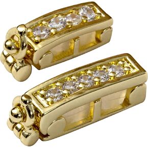 Necklace Shortener 2 Pc Set for Thin Chains 18K Gold Plated Brass Necklace Shortener Clasp with Cubic Zirconia Accents