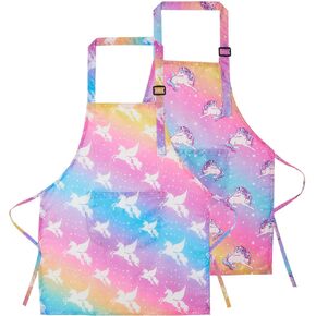 Lictin 2 Pack Kids Apron for Boys Girls for Cooking, Waterproof Art Apron with Pockets for Kids Painting Cooking Baking