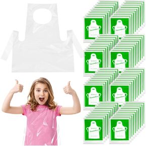 ZAUGONTW Disposable Aprons for Kids - Clear Plastic Aprons Kids Art Disposable Waterproof Smocks for Painting, Cooking 4-12