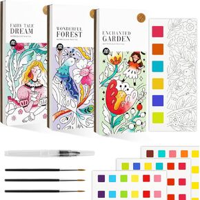 JCREN Watercolor Painting Books, Pocket Watercolor Painting Coloring Kit, Paint with Water Bookmarks Travel Activity Party Favors for Kids Toddlers Gifts for Boys and Girls