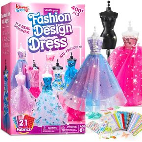 Klever Kits 400+PCS Fashion Design Crafts for Kids, Art and Crafts, DIY Sewing Kits with 3 Mannequins for Girls Aged 8-12, Birthday Presents, Toys fot Kids