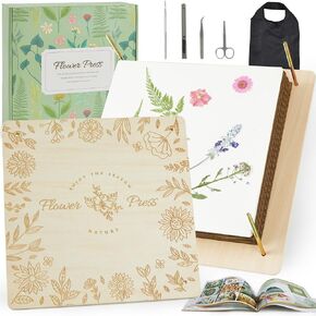 Large Flower Press Kit, 10.8" x 10.8" 10 Layers Wooden Flower Plant Pressing Kit with Storage Bag & 24 Blotting Papers, DIY Pressed Flower Arts and Crafts for Adults & Kids-Great Gift