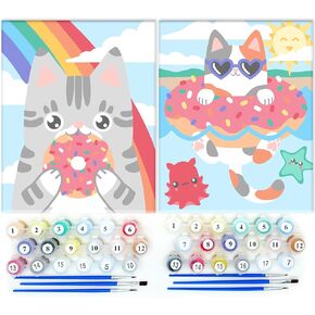 Paint by Numbers for Kids Ages 8-12 - Cat Donut Painting by Number Kits with Pre Drawn Canvas Boards, Small Animals Paint and Sip Kit for Beginner Artist, Easy Acrylic Paint-By-Number in Saudi Arabia