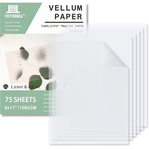 75 ورقة من ورق الرق الشفاف مقاس 8.5 × 11 بوصة، ورق تتبع قابل للطباعة بوزن 100 جرامًا لكل متر مربع/68 رطلًا للدعوات والرسم وطبقات البطاقات in Kuwait