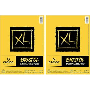 2-Pack - Canson XL Series Bristol Pad, Heavyweight Paper for Ink, Marker or Pencil, Smooth Finish, Fold Over, 100 Pound, 9 x 12 inch, Bright White, 25 Sheets