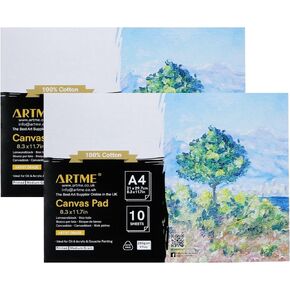 EXERZ A4 Canvas Pad (8.3"x11.7"), 10 Sheets 280gsm, for Oil and Acrylic Painting. Triple Primed, Acid Free, 100% Cotton. (A4-2pk)