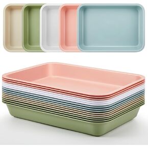 Mifoci 15 Pcs Activity Plastic Art Trays Morandi Color Art and Craft Tray Stackable Plastic Serving Trays for DIY Projects Painting Beads Home Classroom Storage (12 x 9 x 2 Inch)
