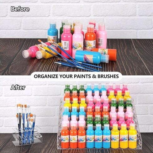 منظم طلاء أكريليك 6 طبقات، حامل فرشاة طلاء 24 فتحة، رف تخزين مثالي لزجاجات الطلاء لتخزين زجاجات الطلاء 2oz، وأنابيب الطلاء الزيتي، والدهانات المصغرة in Kuwait