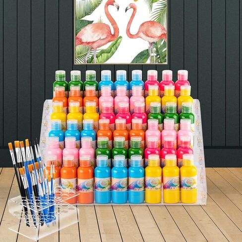 منظم طلاء أكريليك 6 طبقات، حامل فرشاة طلاء 24 فتحة، رف تخزين مثالي لزجاجات الطلاء لتخزين زجاجات الطلاء 2oz، وأنابيب الطلاء الزيتي، والدهانات المصغرة in Kuwait