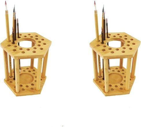 Rotating Paint Brush Holder 25 Holes Bamboo Display Drying Stand Artist Paint Brush Organizer Watercolor Brush Stand Rack Paint Brush Storage Art Supply Organizer(1pcs) in Saudi Arabia