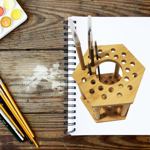 Rotating Paint Brush Holder 25 Holes Bamboo Display Drying Stand Artist Paint Brush Organizer Watercolor Brush Stand Rack Paint Brush Storage Art Supply Organizer(1pcs) in Saudi Arabia