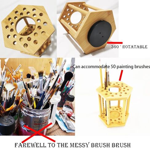 Rotating Paint Brush Holder 25 Holes Bamboo Display Drying Stand Artist Paint Brush Organizer Watercolor Brush Stand Rack Paint Brush Storage Art Supply Organizer(1pcs) in Saudi Arabia