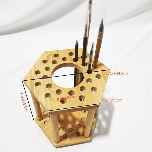Rotating Paint Brush Holder 25 Holes Bamboo Display Drying Stand Artist Paint Brush Organizer Watercolor Brush Stand Rack Paint Brush Storage Art Supply Organizer(1pcs) in Saudi Arabia
