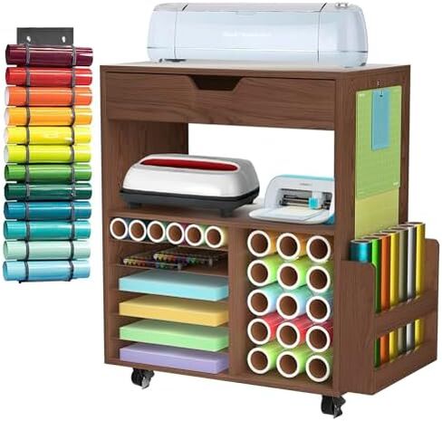طاولة تنظيم وتخزين متوافقة مع آلات Cricut وCameo، عربة حرفية متدحرجة مع 12 حامل لفائف الفينيل، محطة عمل خزانة مكتب تنظيم الحرف اليدوية للمنزل في غرفة الحرف اليدوية in Kuwait