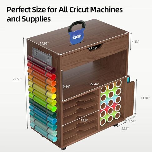 طاولة تنظيم وتخزين متوافقة مع آلات Cricut وCameo، عربة حرفية متدحرجة مع 12 حامل لفائف الفينيل، محطة عمل خزانة مكتب تنظيم الحرف اليدوية للمنزل في غرفة الحرف اليدوية in Kuwait