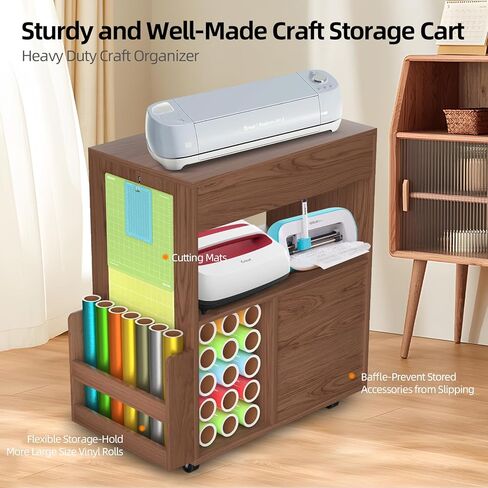 طاولة تنظيم وتخزين متوافقة مع آلات Cricut وCameo، عربة حرفية متدحرجة مع 12 حامل لفائف الفينيل، محطة عمل خزانة مكتب تنظيم الحرف اليدوية للمنزل في غرفة الحرف اليدوية in Kuwait