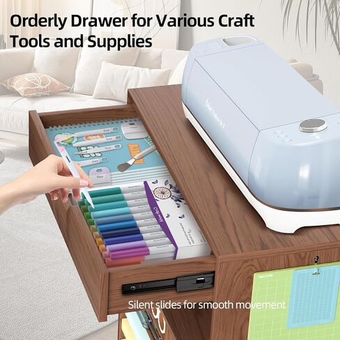 طاولة تنظيم وتخزين متوافقة مع آلات Cricut وCameo، عربة حرفية متدحرجة مع 12 حامل لفائف الفينيل، محطة عمل خزانة مكتب تنظيم الحرف اليدوية للمنزل في غرفة الحرف اليدوية in Kuwait