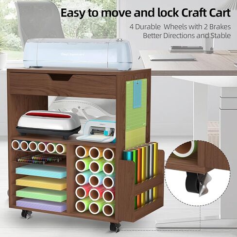 طاولة تنظيم وتخزين متوافقة مع آلات Cricut وCameo، عربة حرفية متدحرجة مع 12 حامل لفائف الفينيل، محطة عمل خزانة مكتب تنظيم الحرف اليدوية للمنزل في غرفة الحرف اليدوية in Kuwait