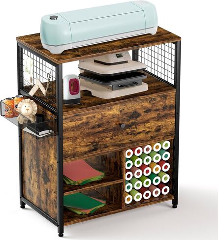 Craft Organization and Storage Cabinet Compatible with Cricut Machines, Crafting Cabinet with Drawer & 25 Vinyl Roll Holder, Craft Table Desk Cabinet Workstation for Craft Room Home in Kuwait