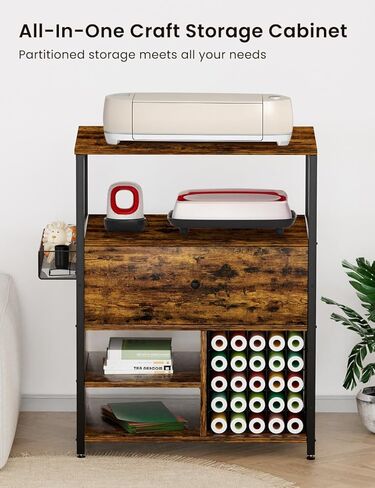 Craft Organization and Storage Cabinet Compatible with Cricut Machines, Crafting Cabinet with Drawer & 25 Vinyl Roll Holder, Craft Table Desk Cabinet Workstation for Craft Room Home in Kuwait