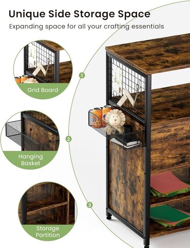 Craft Organization and Storage Cabinet Compatible with Cricut Machines, Crafting Cabinet with Drawer & 25 Vinyl Roll Holder, Craft Table Desk Cabinet Workstation for Craft Room Home in Kuwait