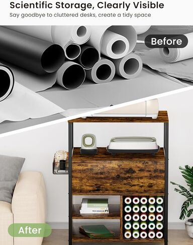 Craft Organization and Storage Cabinet Compatible with Cricut Machines, Crafting Cabinet with Drawer & 25 Vinyl Roll Holder, Craft Table Desk Cabinet Workstation for Craft Room Home in Kuwait