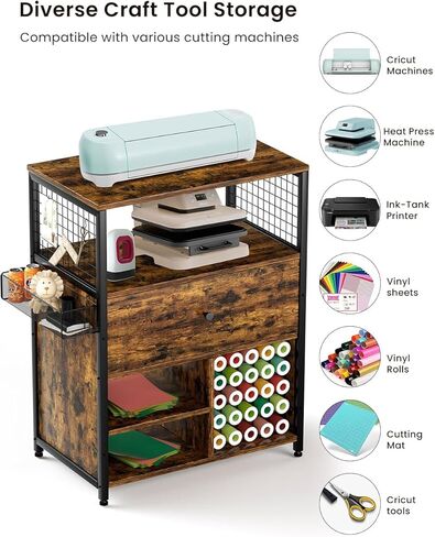 Craft Organization and Storage Cabinet Compatible with Cricut Machines, Crafting Cabinet with Drawer & 25 Vinyl Roll Holder, Craft Table Desk Cabinet Workstation for Craft Room Home in Kuwait
