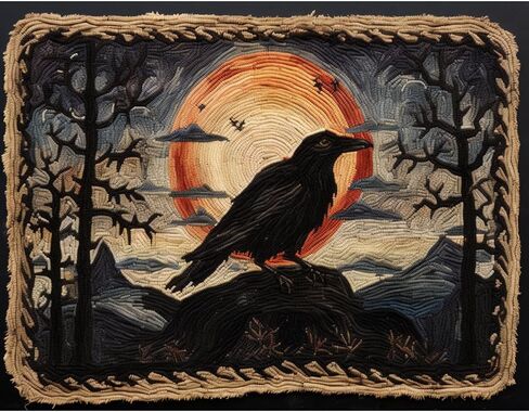 Black Raven Moon Latch Hook Rectangle Rug Kits for Adults Needle Crochet Yarn Embroidery Carpet Hook and Latch Kit Floor Mat Tapestry Christmas Home Decoration 52x38cm(9) in Saudi Arabia