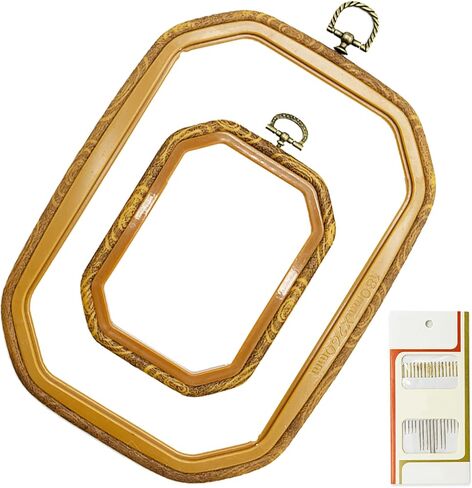 4 قطع من حلقات التطريز البلاستيكية ذات الغرز المتقاطعة مجموعة إطار عرض خشبي مقلد مجموعات تطريز دائرية وبيضاوية للخياطة الفنية والتعليق، مع 16 قطعة من إبر الخياطة الذهبية للعين in Kuwait