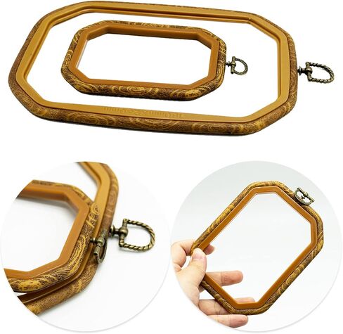 4 قطع من حلقات التطريز البلاستيكية ذات الغرز المتقاطعة مجموعة إطار عرض خشبي مقلد مجموعات تطريز دائرية وبيضاوية للخياطة الفنية والتعليق، مع 16 قطعة من إبر الخياطة الذهبية للعين in Kuwait