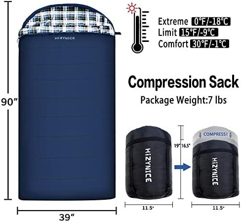 HiZYNICE Cold Weather Sleeping Bag 100% Cotton Flannel XXL for Adults Big and Tall,Free Compression Sack in Kuwait