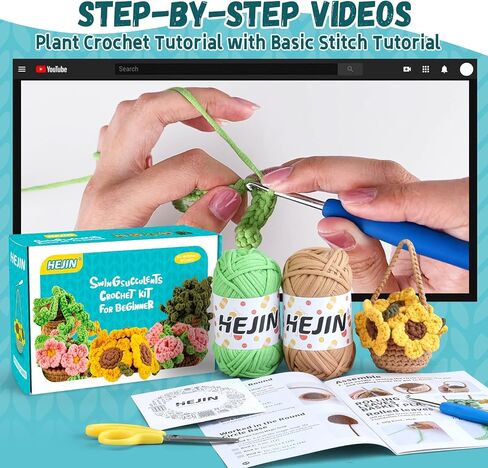 Crochet Kit for Beginners, 5PCS Crochet Plant Kit for Adults Kids-Amigurumi Crochet Kit Include Every Tool, Videos Tutorials, Crochet Starter Kit Learn to Crochet Kit Gift for Birthday, Easter in Saudi Arabia
