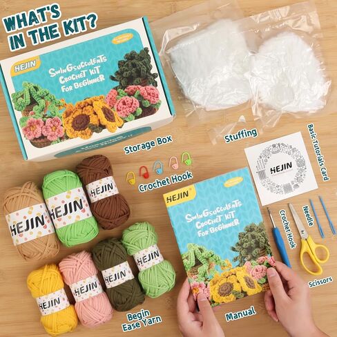 Crochet Kit for Beginners, 5PCS Crochet Plant Kit for Adults Kids-Amigurumi Crochet Kit Include Every Tool, Videos Tutorials, Crochet Starter Kit Learn to Crochet Kit Gift for Birthday, Easter in Saudi Arabia