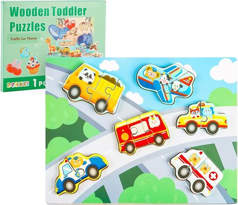 Wooden Puzzles for Toddlers 1-3 Ages, 4 Pack Toddler Puzzles Sea Animals Foods Car, Learning Preschool Educational Toys Gifts, Kid Jigsaw Puzzles for Girls and Boys in Saudi Arabia