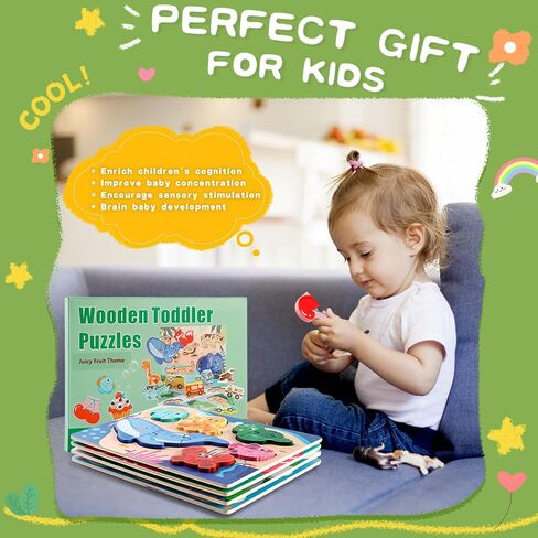 Wooden Puzzles for Toddlers 1-3 Ages, 4 Pack Toddler Puzzles Sea Animals Foods Car, Learning Preschool Educational Toys Gifts, Kid Jigsaw Puzzles for Girls and Boys in Saudi Arabia