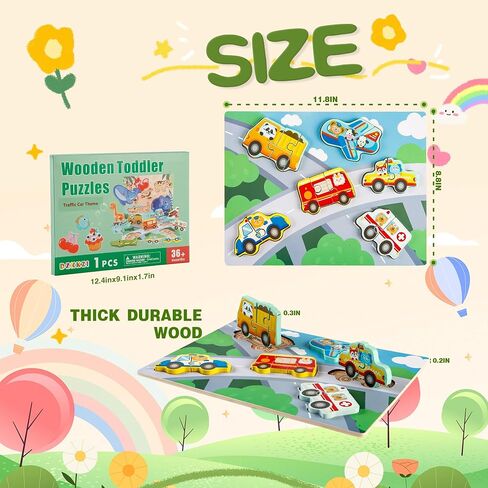 Wooden Puzzles for Toddlers 1-3 Ages, 4 Pack Toddler Puzzles Sea Animals Foods Car, Learning Preschool Educational Toys Gifts, Kid Jigsaw Puzzles for Girls and Boys in Saudi Arabia