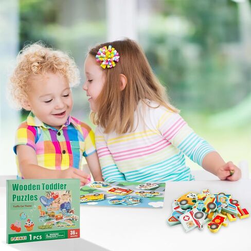 Wooden Puzzles for Toddlers 1-3 Ages, 4 Pack Toddler Puzzles Sea Animals Foods Car, Learning Preschool Educational Toys Gifts, Kid Jigsaw Puzzles for Girls and Boys in Saudi Arabia