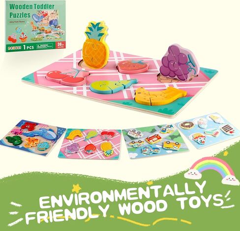 Wooden Puzzles for Toddlers 1-3 Ages, 4 Pack Toddler Puzzles Sea Animals Foods Car, Learning Preschool Educational Toys Gifts, Kid Jigsaw Puzzles for Girls and Boys in Saudi Arabia