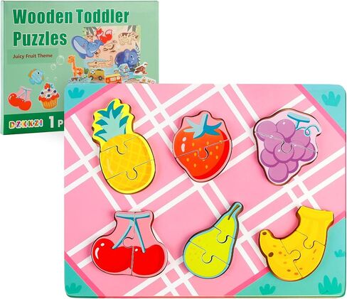 Wooden Puzzles for Toddlers 1-3 Ages, 4 Pack Toddler Puzzles Sea Animals Foods Car, Learning Preschool Educational Toys Gifts, Kid Jigsaw Puzzles for Girls and Boys in Saudi Arabia