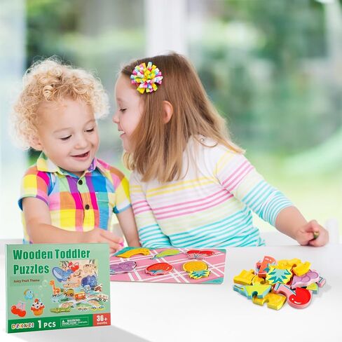 Wooden Puzzles for Toddlers 1-3 Ages, 4 Pack Toddler Puzzles Sea Animals Foods Car, Learning Preschool Educational Toys Gifts, Kid Jigsaw Puzzles for Girls and Boys in Saudi Arabia
