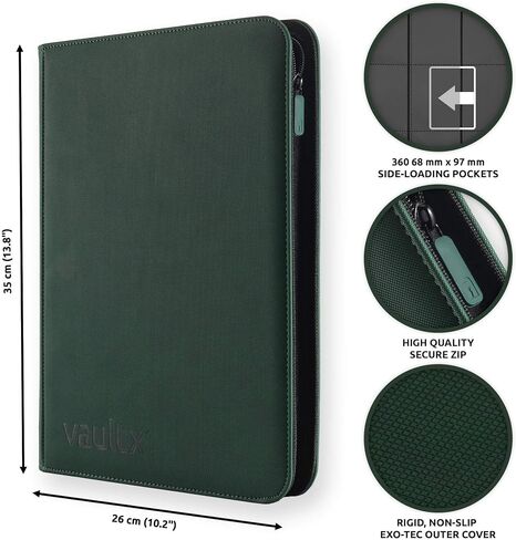 Vault X Premium Exo-Tec Zip Binder 9 جيوب، 20 صفحة مزدوجة الجوانب، 360 فتحة تحميل جانبية للوحة، أو تجميعها أو ألعاب بطاقات التداول، ألبوم مجلد الحماية in Kuwait