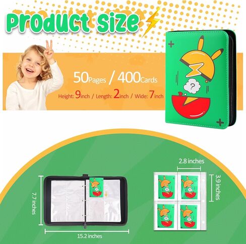 مجلد بطاقات التداول - 9 جيوب، ألبوم حامل بطاقات 900 جيب مع 50 غلافًا قابلاً للإزالة، كتاب مجموعة بطاقات محمول بسحاب، منظم بطاقات يناسب مختلف أحجام البطاقات - أخضر in Kuwait