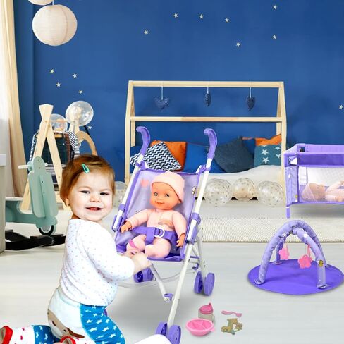 Anivia Baby Doll Stroller Stroller Toy Collection Doll Stroller Baby Doll Accessories for Toddlers 1-3Heart Design Gifts for Toddlers and Girls Toy Stroller in Saudi Arabia