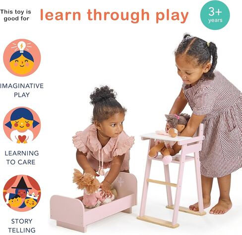كرسي مرتفع للأطفال - استمتع بتجربة الأبوة والأمومة التظاهرية مع قطعة أثاث أنيقة وقوية لدمية الأطفال - مع طاولة عملية قابلة للطي ولمسات من الخشب الطبيعي - لعمر 3 سنوات فما فوق in Kuwait